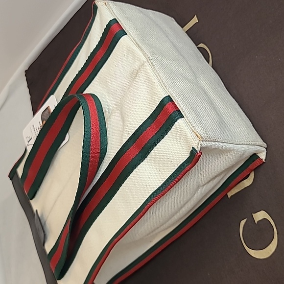 GUCCI 90S VINTAGE REVERSE SHERRY SHOPPER STYLE CREAM CANVAS/GG COATED CANVAS - Picture 12 of 17